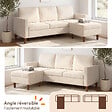 ID MARKET - Canapé d'angle réversible 3 places MARIUS 200 cm en tissu chenille beige - vignette