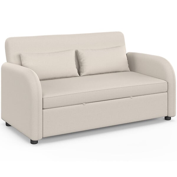 ID MARKET - Canapé droit 2 places convertible NOAH en tissu beige - large