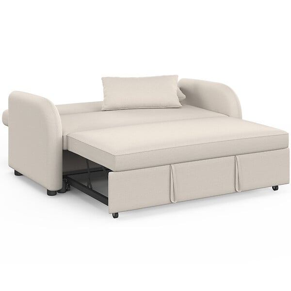 ID MARKET - Canapé droit 2 places convertible NOAH en tissu beige - large