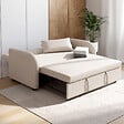 ID MARKET - Canapé droit 2 places convertible NOAH en tissu beige - vignette