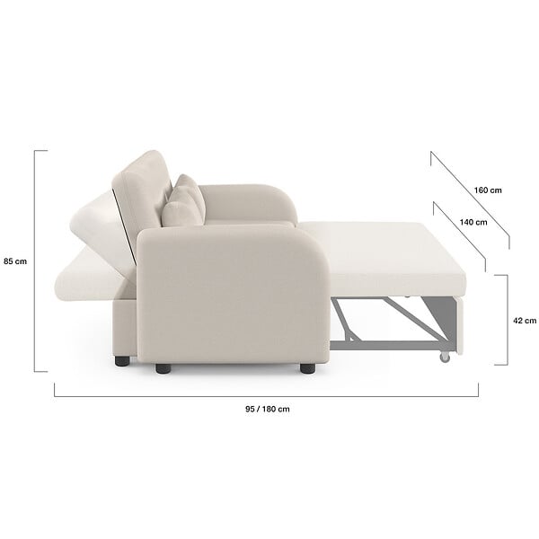 ID MARKET - Canapé droit 2 places convertible NOAH en tissu beige - large