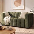 ID MARKET - Canapé droit 2 places capitonné AMANCE en tissu chenille vert kaki - vignette