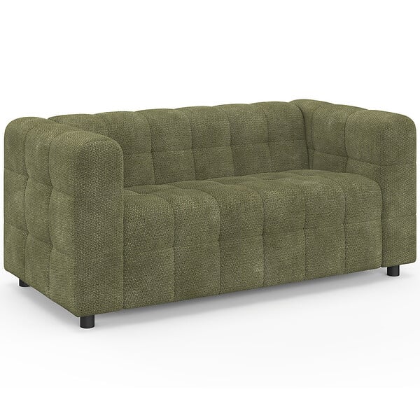 ID MARKET - Canapé droit 2 places capitonné AMANCE en tissu chenille vert kaki - large