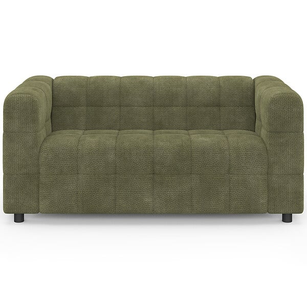 ID MARKET - Canapé droit 2 places capitonné AMANCE en tissu chenille vert kaki - large