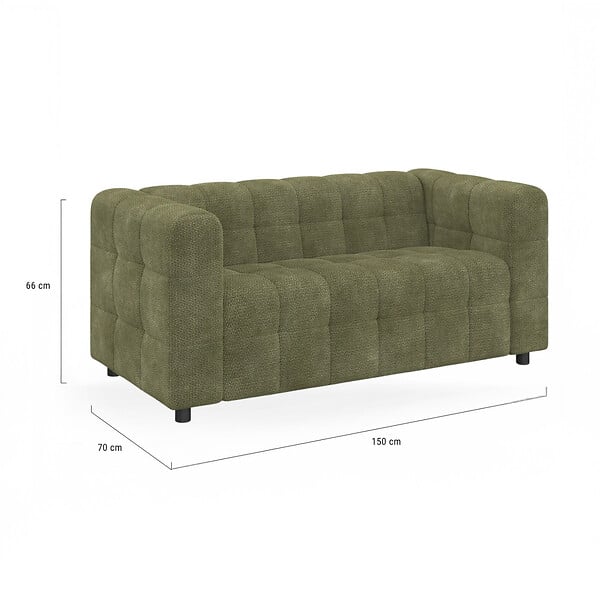 ID MARKET - Canapé droit 2 places capitonné AMANCE en tissu chenille vert kaki - large