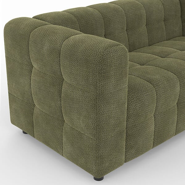 ID MARKET - Canapé droit 2 places capitonné AMANCE en tissu chenille vert kaki - large