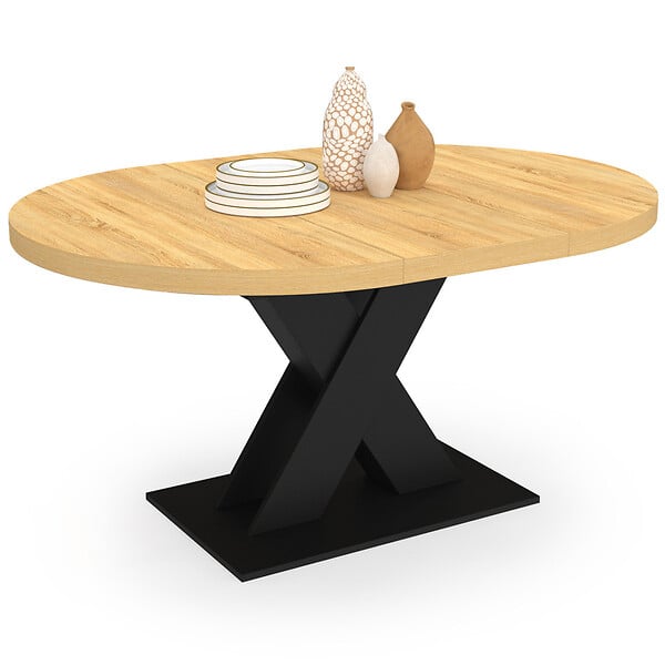 ID MARKET - Table à manger extensible ronde ALICIA 4-8 personnes bois et noir 110 - 150 cm - large