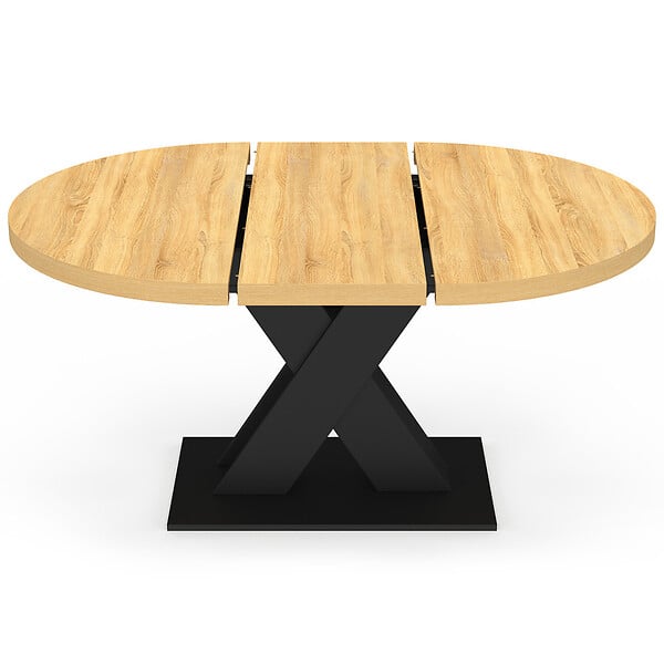 ID MARKET - Table à manger extensible ronde ALICIA 4-8 personnes bois et noir 110 - 150 cm - large