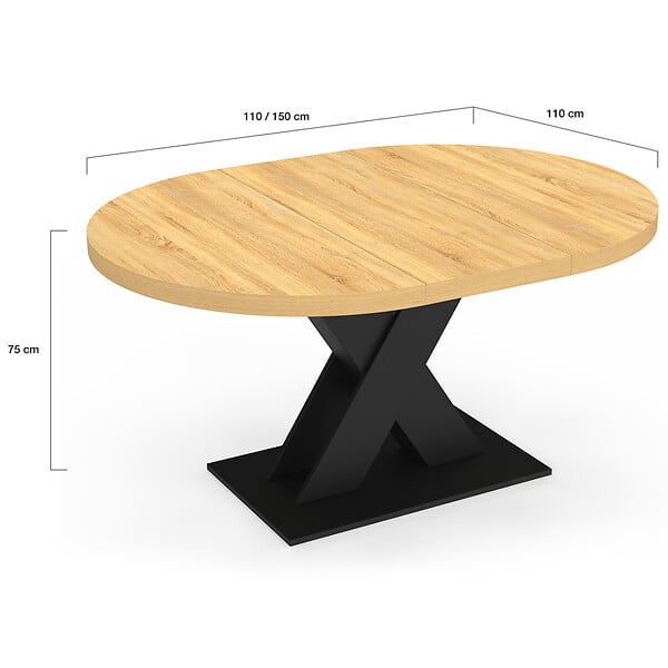 ID MARKET - Table à manger extensible ronde ALICIA 4-8 personnes bois et noir 110 - 150 cm - large