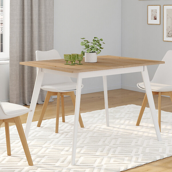 ID MARKET - Table scandinave extensible rectangle INGA 4-8 personnes plateau bois pieds blancs 110-150 cm - large