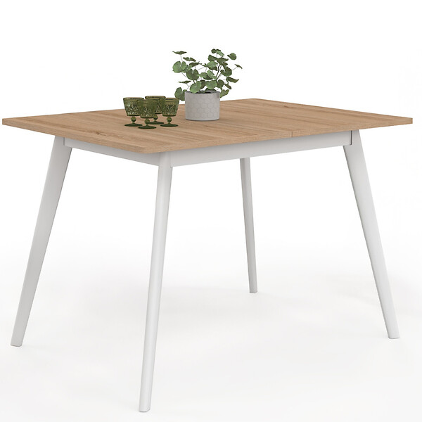 ID MARKET - Table scandinave extensible rectangle INGA 4-8 personnes plateau bois pieds blancs 110-150 cm - large