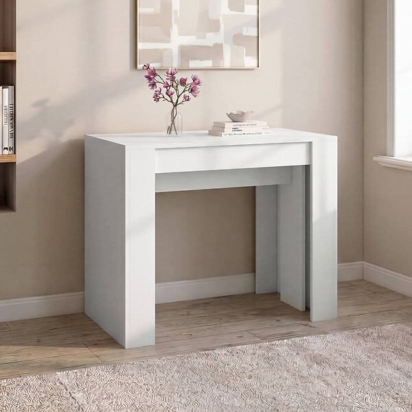 ID MARKET - Table console extensible ORLANDO 10 personnes 235 cm bois blanc - large