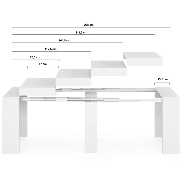 ID MARKET - Table console extensible ORLANDO 10 personnes 235 cm bois blanc - large