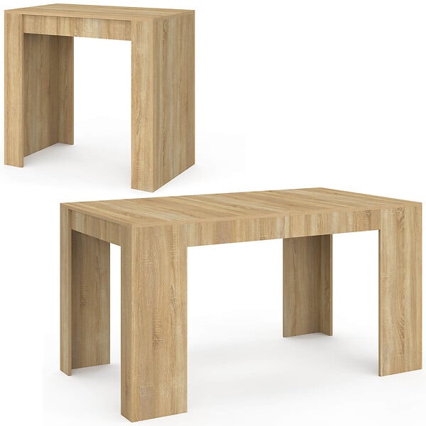 ID MARKET - Table console extensible ORLANDO 6 personnes 140 cm bois façon hêtre - large