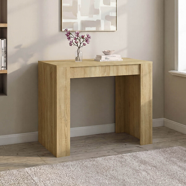 ID MARKET - Table console extensible ORLANDO 6 personnes 140 cm bois façon hêtre - large