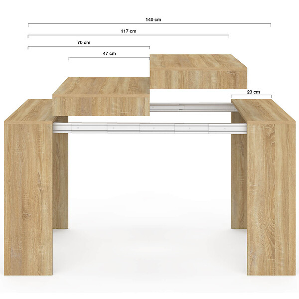 ID MARKET - Table console extensible ORLANDO 6 personnes 140 cm bois façon hêtre - large