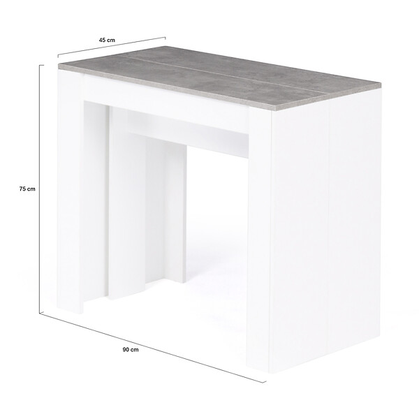 ID MARKET - Table console extensible ORLANDO 10 personnes 235 cm bois blanc et effet  béton - large