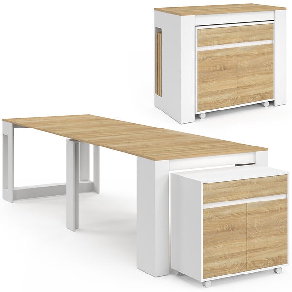 ID MARKET - Table buffet extensible ORLANDO 14 personnes 285 cm bois blanc façon hêtre - large