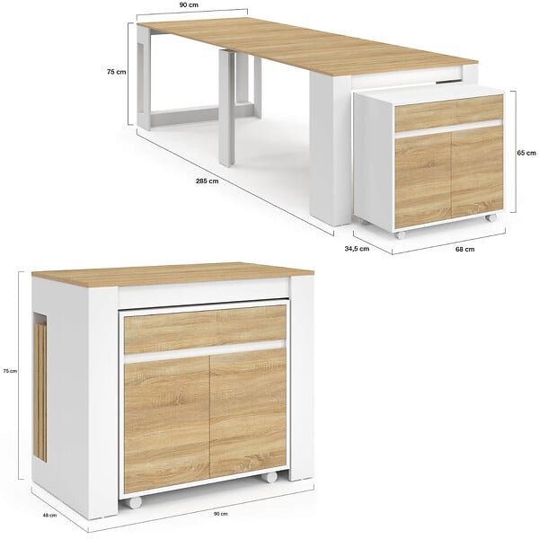 ID MARKET - Table buffet extensible ORLANDO 14 personnes 285 cm bois blanc façon hêtre - large