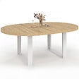 ID MARKET - Table à manger extensible ronde PHOENIX 6-10 personnes bois et blanc 140-200 cm - vignette