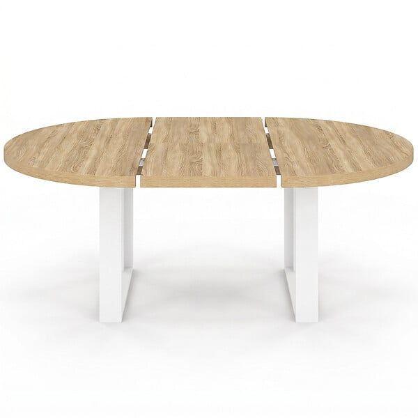 ID MARKET - Table à manger extensible ronde PHOENIX 6-10 personnes bois et blanc 140-200 cm - large