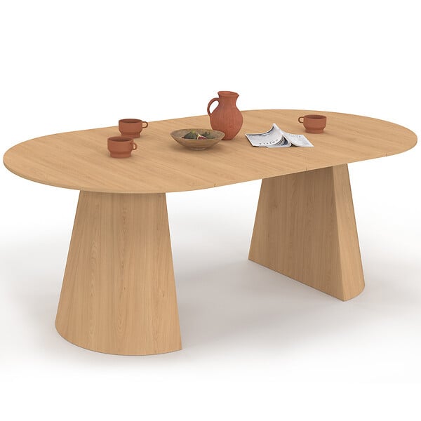 ID MARKET - Table à manger ronde extensible ANGELE 4-10 personnes bois effet hêtre 110-200 cm - large