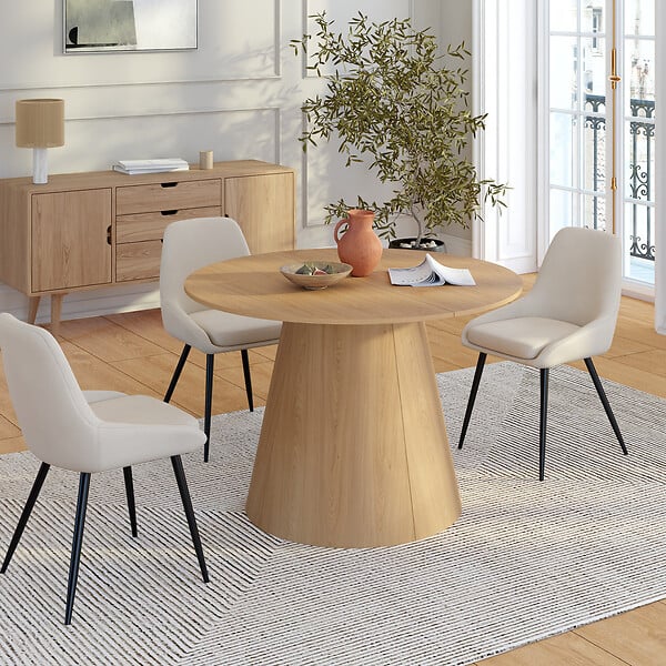 ID MARKET - Table à manger ronde extensible ANGELE 4-10 personnes bois effet hêtre 110-200 cm - large