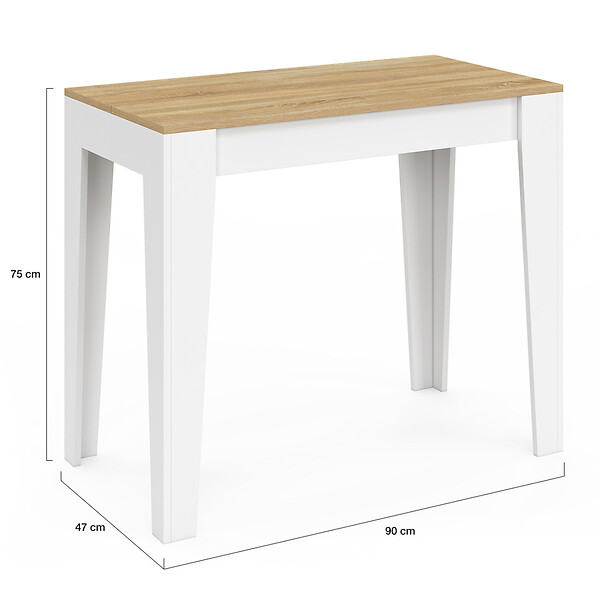ID MARKET - Table console extensible MICHEL 10 personnes 235 cm bois façon hêtre et blanc - large