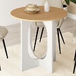 ID MARKET - Table à manger fixe ronde ALOISE 4 personnes pied arc blanc et bois 80 cm - vignette