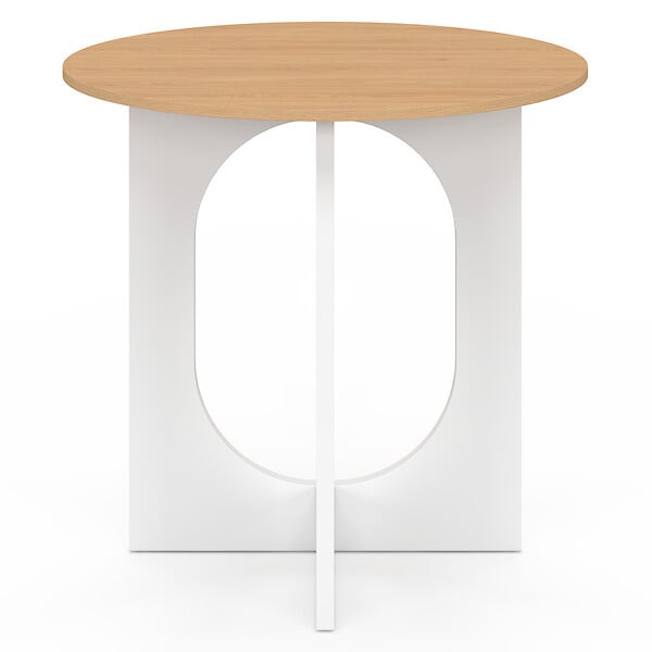 ID MARKET - Table à manger fixe ronde ALOISE 4 personnes pied arc blanc et bois 80 cm - large