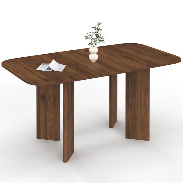 ID MARKET - Table à manger extensible rectangulaire arrondie CAPUCINE 6-10 personnes 4 pieds design arrondi noyer 160-200 cm - large