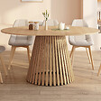 ID MARKET - Table à manger extensible ronde CARMEN 4-8 personnes pied bois en lattes et plateau bois 110 - 150 cm - vignette