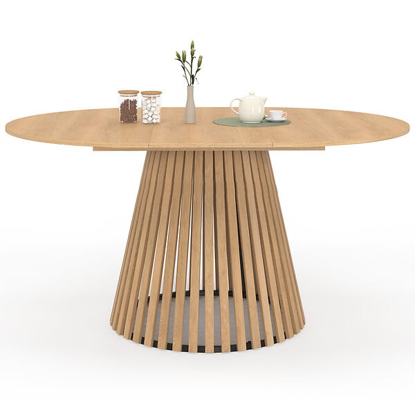 ID MARKET - Table à manger extensible ronde CARMEN 4-8 personnes pied bois en lattes et plateau bois 110 - 150 cm - large