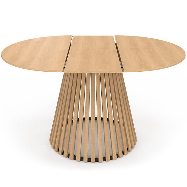 ID MARKET - Table à manger extensible ronde CARMEN 4-8 personnes pied bois en lattes et plateau bois 110 - 150 cm - large