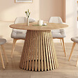 ID MARKET - Table à manger extensible ronde CARMEN 4-8 personnes pied bois en lattes et plateau bois 110 - 150 cm - vignette