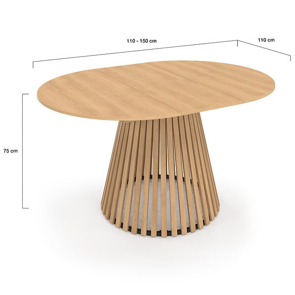 ID MARKET - Table à manger extensible ronde CARMEN 4-8 personnes pied bois en lattes et plateau bois 110 - 150 cm - large
