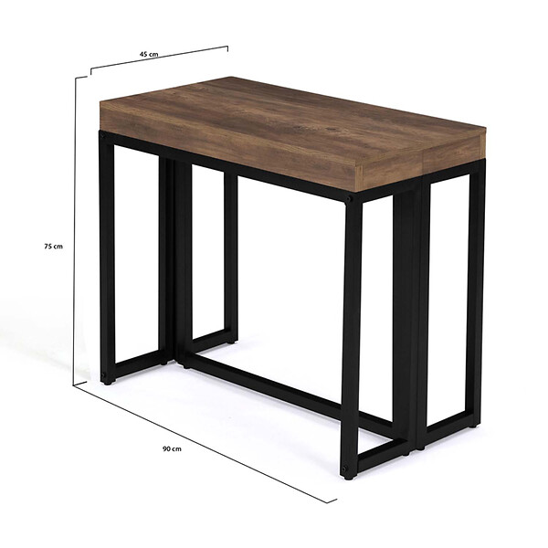 ID MARKET - Table console extensible TORONTO 14 personnes 300 cm  bois foncé noyer design industriel - large