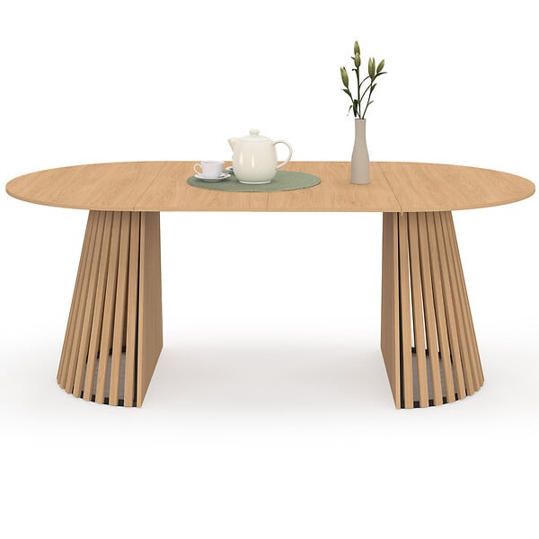 ID MARKET - Table à manger extensible ronde CARMEN 4-10 personnes pied bois en lattes et plateau bois 110-200 cm - large