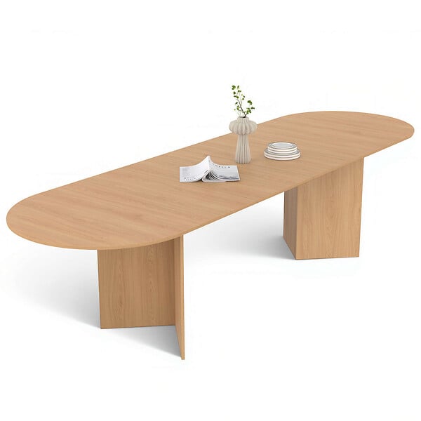 ID MARKET - Table à manger extensible ovale MARTHE 6-12 personnes bois façon hêtre 200-300 cm - large
