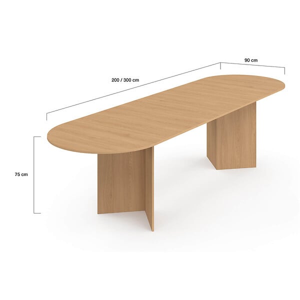 ID MARKET - Table à manger extensible ovale MARTHE 6-12 personnes bois façon hêtre 200-300 cm - large