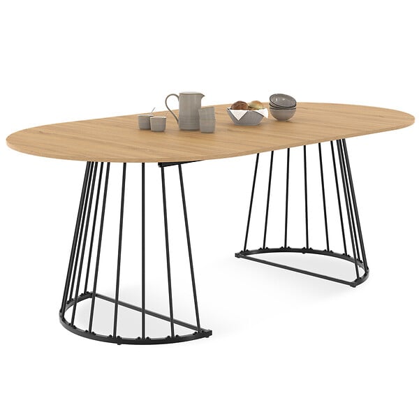 ID MARKET - Table à manger extensible ronde YUNA 4-10 personnes bois et noir 110 - 200 cm - large