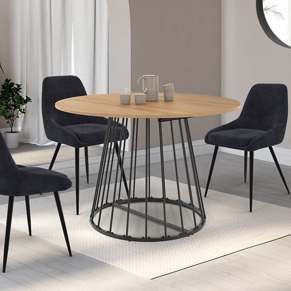 ID MARKET - Table à manger extensible ronde YUNA 4-10 personnes bois et noir 110 - 200 cm - large
