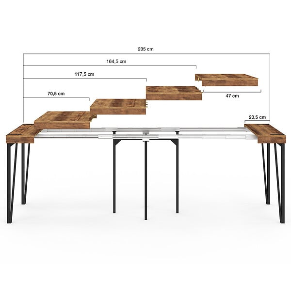 ID MARKET - Table console extensible AUSTRIA 10 personnes 235 cm design industriel - large