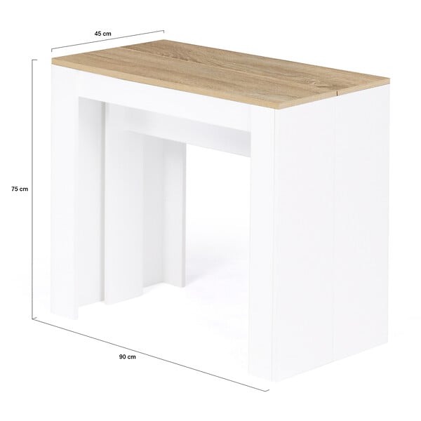 ID MARKET - Table console extensible ORLANDO 10 personnes 235 cm bois blanc et façon hêtre - large