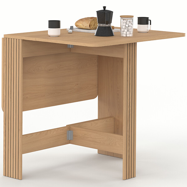 ID MARKET - Table console pliable JULIETTE 2-4 personnes lattes tasseaux de bois coloris chêne 103 x 76 cm - large