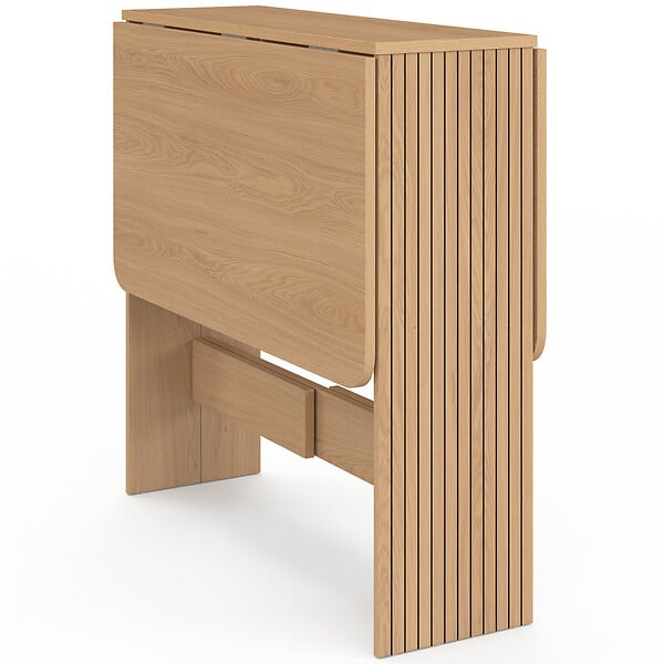 ID MARKET - Table console pliable JULIETTE 2-4 personnes lattes tasseaux de bois coloris chêne 103 x 76 cm - large