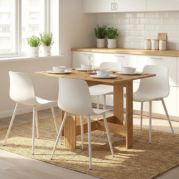 ID MARKET - Table console pliable JULIETTE 2-4 personnes lattes tasseaux de bois coloris chêne 103 x 76 cm - large