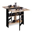 ID MARKET - Table console pliable EDI 2-6 personnes avec rangements bois noir plateau façon hêtre 150 x 80 cm - vignette