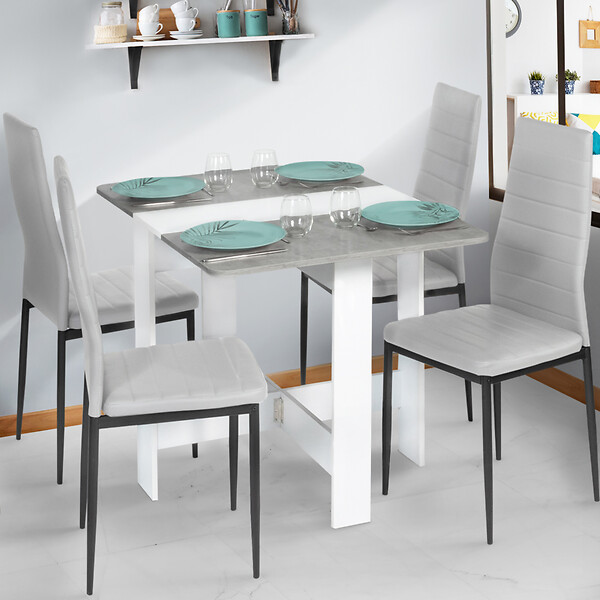 ID MARKET - Table console pliable EDI 2-4 personnes blanche plateau effet béton 103 x 76 cm - large