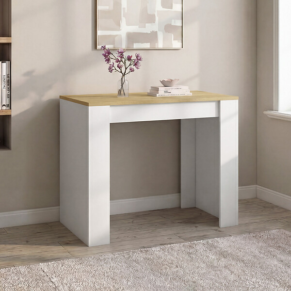 ID MARKET - Table console extensible ORLANDO 6 personnes 140 cm bois blanc et façon hêtre - large
